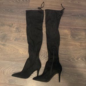 Black suede high boots